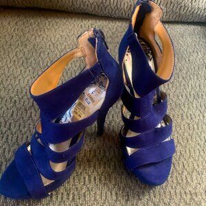 Womens Royal Blue Faux Suede Platform Heels By Brash Zipper Back Size 7.5